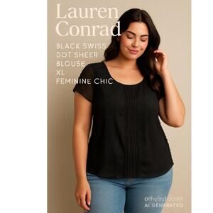 Lauren Conrad Black Swiss Dot Sheer Blouse XL Feminine‎ Chic Goth